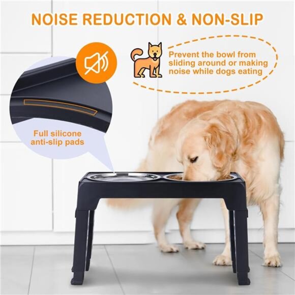 Elevated Dog Bowls, Raised Dog Bowl with 2 Stainless Steel Dog Food Bowls - Picture 4 of 16
